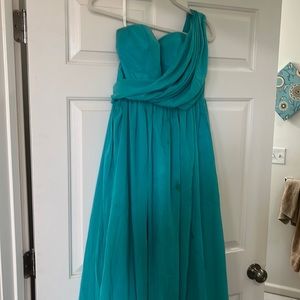 Size 4 one shoulder floorlength bridesmaid dress in turquoise